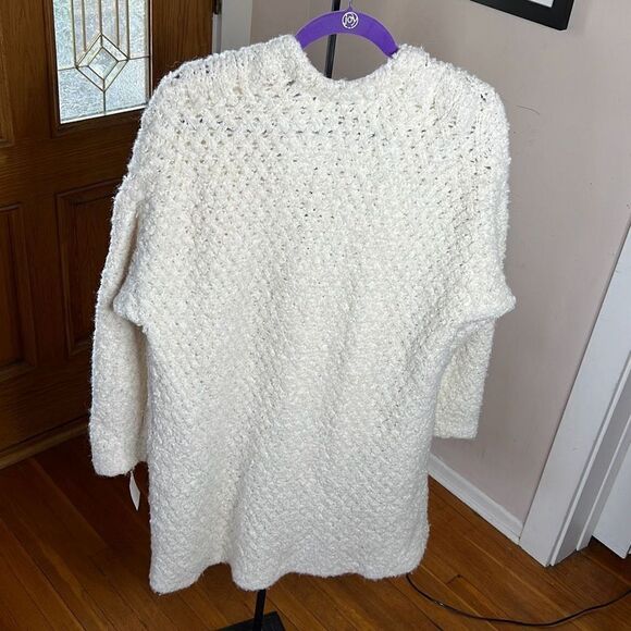 Lucky Brand Finn Ivory Fuzzy Wool Open Long Chunky Knit Cardigan Sweater Size La - Picture 5 of 6